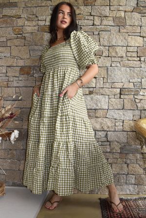 Nonni Gingham Darling Dress Olive